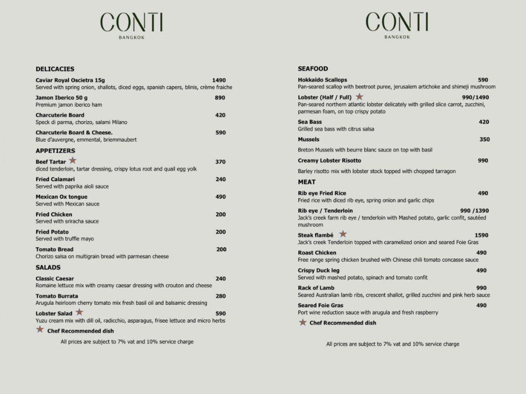 CONTI menu バンコクフレンチ