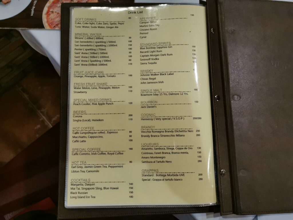 Sala Rossa menu